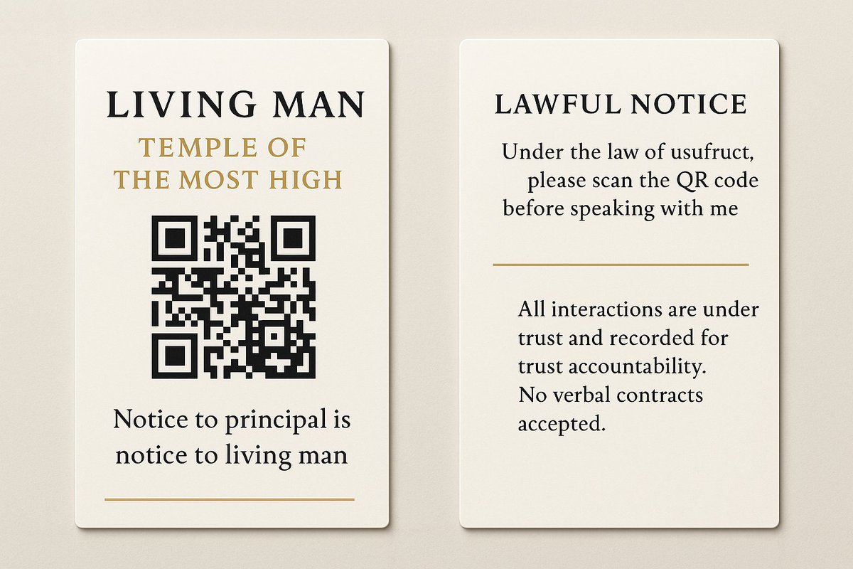 Exiting12DJail's tweet image. Why Every Living Man & Woman Should Carry a QR Business Card.
Most people carry a government-issued ID that binds them to the public trust. But what if you could carry a card that sets you free?
We now have a way to share our private declarations, trusts, and status instantly…