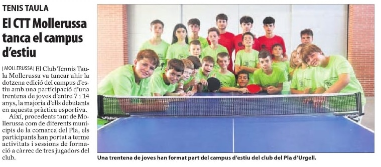 🗞 El diari <a href="/SEGREcom/">SEGRE</a> es fa ressò del campus d'estiu celebrat pel CTT Mollerussa durant dues setmanes al juliol

👇👇