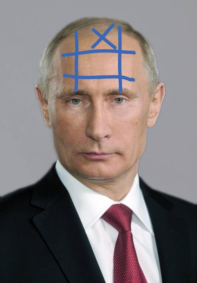 mourningdova's tweet image. Let&apos;s play tic tac toe on putins forehead