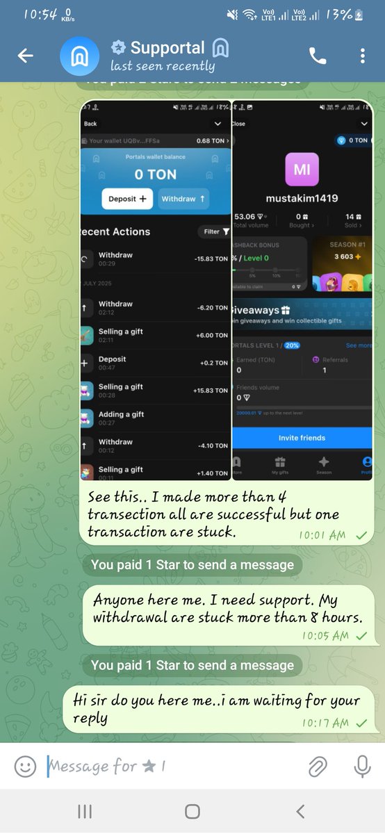 niloy2615's tweet photo. @PortalsMarket Hello. I have a problem - my transaction is pending and I cant withdraw my money. Pls check and let my money go on my ton wallet. Don’t be scammers please!! 
The support team did not response. https://t.co/GzR0nunYBN