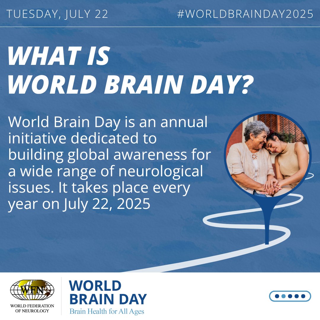 wfneurology's tweet image. It’s #WorldBrainDay!
This year, we’re shining a light on Brain Health for All Ages—because brain health matters at every stage of life, from the very beginning through aging adulthood.
Help us spread the word and share the importance of lifelong brain wellness.
#WBD2025