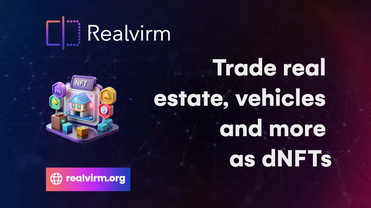🌐 Unlock Real World Assets on-chain with #Realvirm!

🚀 Trade real estate, vehicles &amp; more as dNFTs. Smart contracts ensure security &amp; fairness.

🗳 Hold $RVM for governance rights 1B supply – Bridging physical &amp; digital worlds!