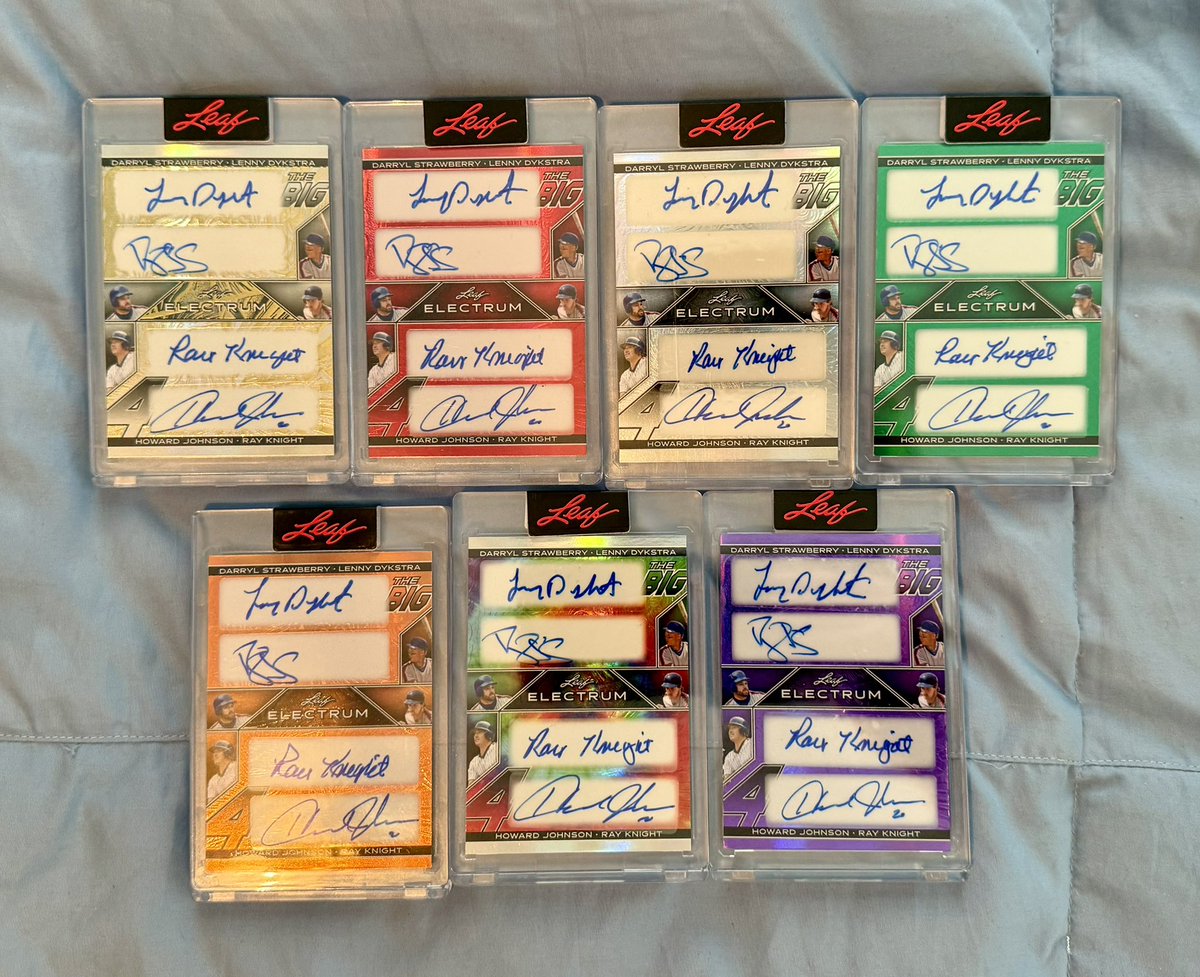 SpecialKLevy's tweet image. Another great @Mets win and comeback! So another great mail day to add to this 2024 @Leaf_Cards Electrum The Big 4 set. This makes 1/1, 2/2, 3/3, 2/5, 3/7, 2/8, 3/10 @20Hojo #LGM ⚾️🙌🏼🤩