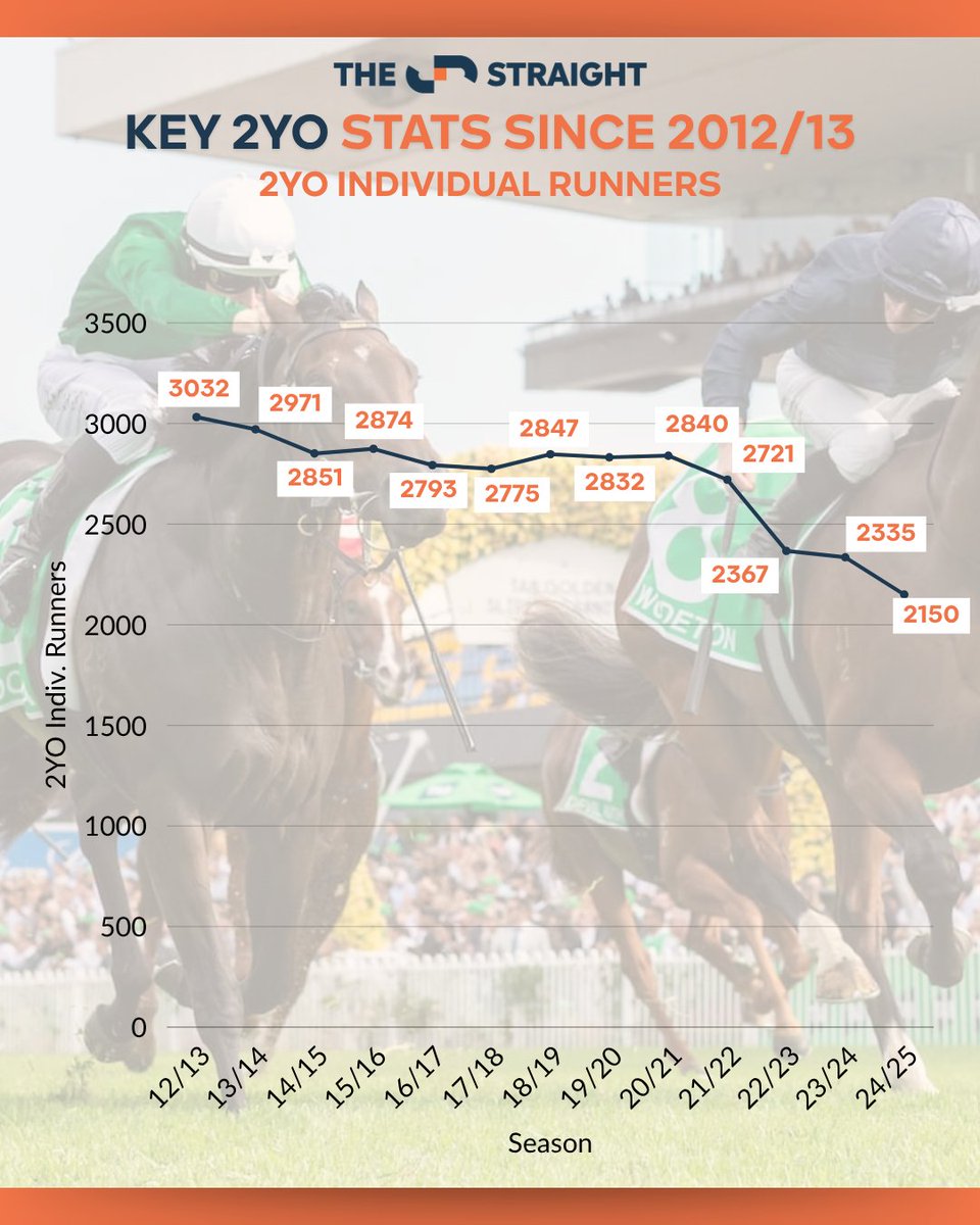 RUN THE NUMBERS 📊   

While Australia may hold a reputation for its two-year-old racing, the most recent figures point to an ongoing slump in participation, which is having a knock-on impact across breeding and bloodstock.  

Run The Numbers investigates.