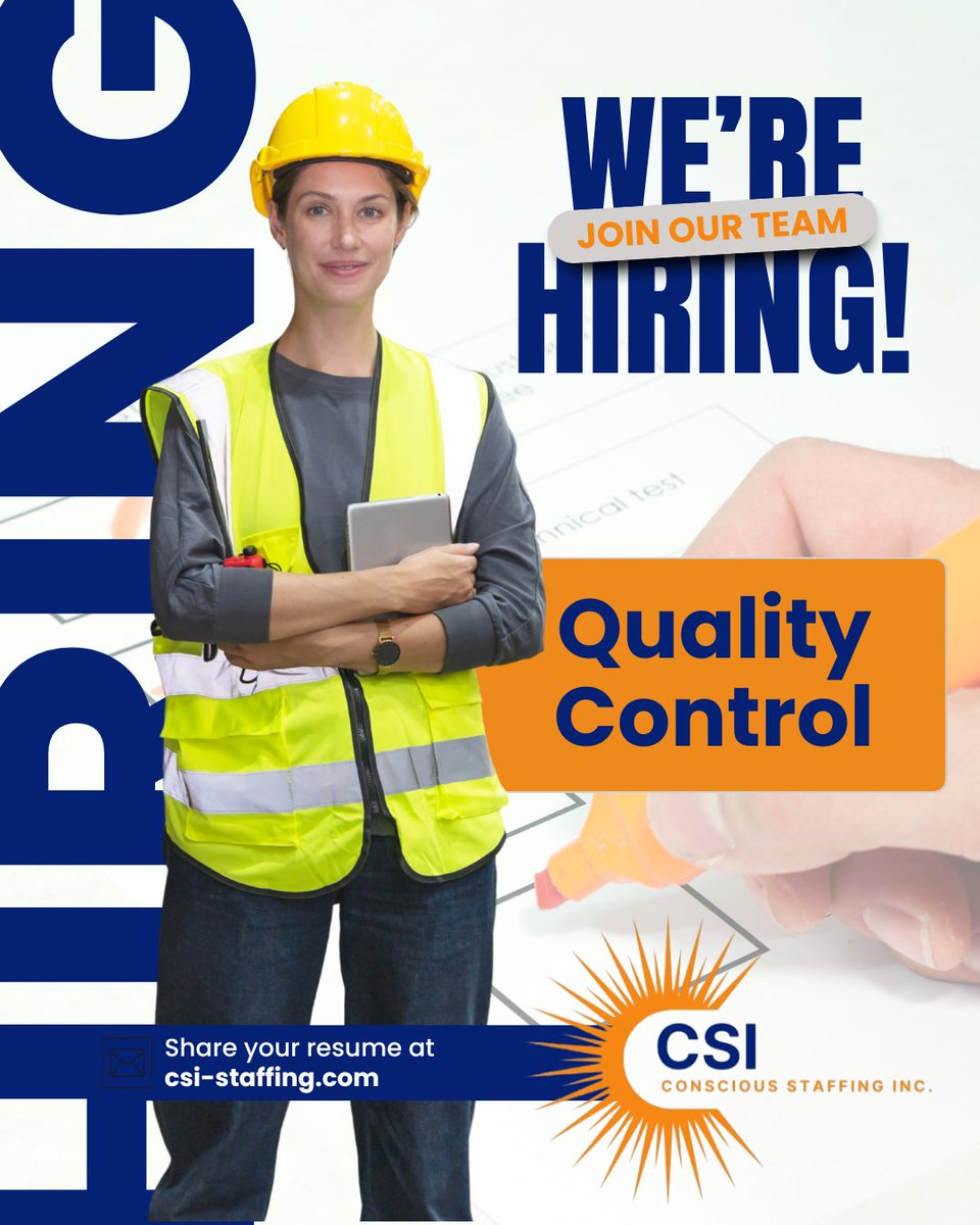 CSI_Staffing's tweet image. Are you detail-oriented with a passion for precision? We&apos;re looking for a Quality Control expert to join a leading team in ensuring top-notch standards.

📩 Apply today or refer a friend — quality starts with you! csi-staffing.com