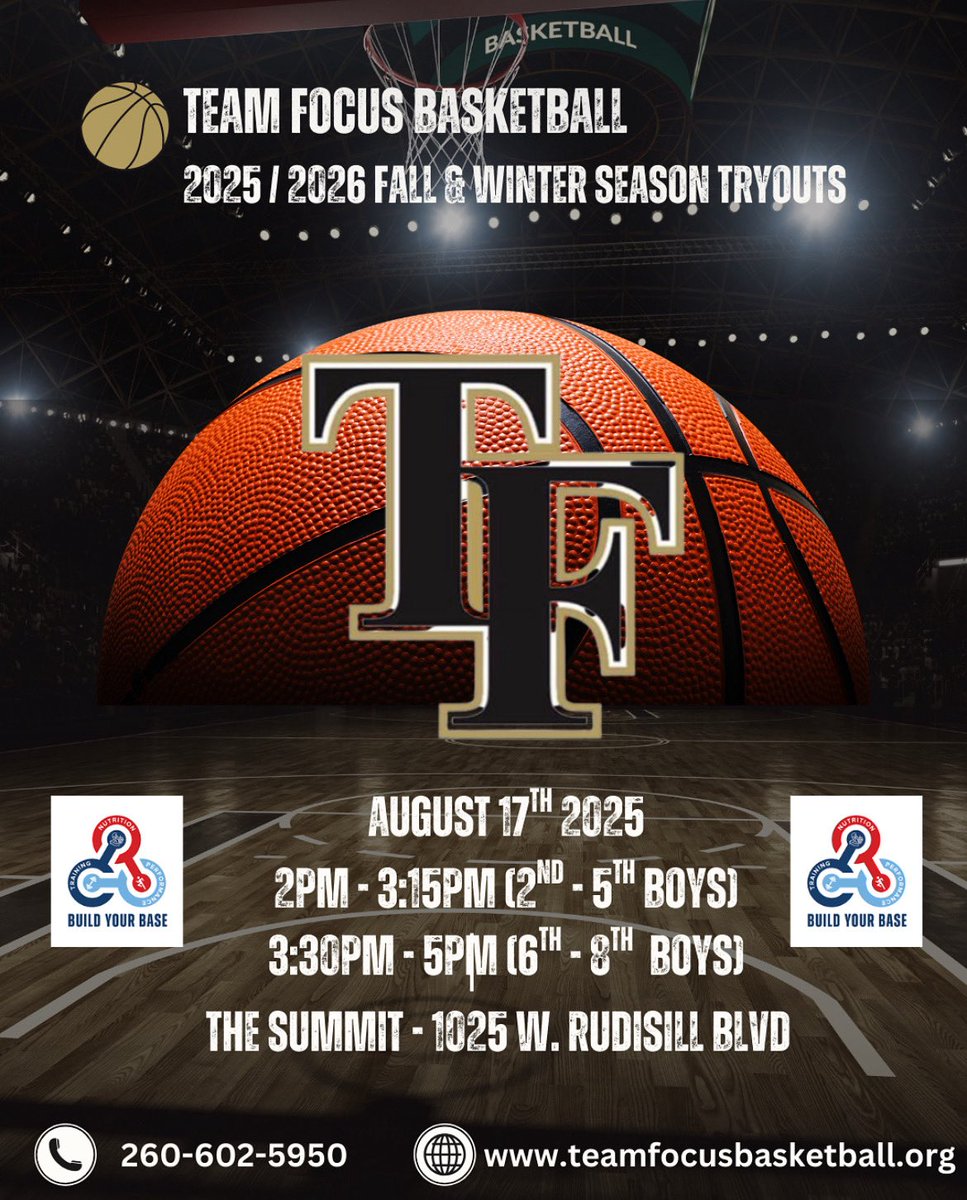 Team Focus Basketball (@team_focusbb) on Twitter photo Boys tryouts are coming up for our 25 / 26 Fall & Winter Season
No tryout fee! Come check it out with no commitment. We just ask that you register beforehand.
We would love to meet your son & help carve the path to his success!
Click here to register
teamfocusbasketball.sportngin.com/register/form/… Boys tryouts are coming up for our 25 / 26 Fall & Winter Season
No tryout fee! Come check it out with no commitment. We just ask that you register beforehand.
We would love to meet your son & help carve the path to his success!
Click here to register
teamfocusbasketball.sportngin.com/register/form/…