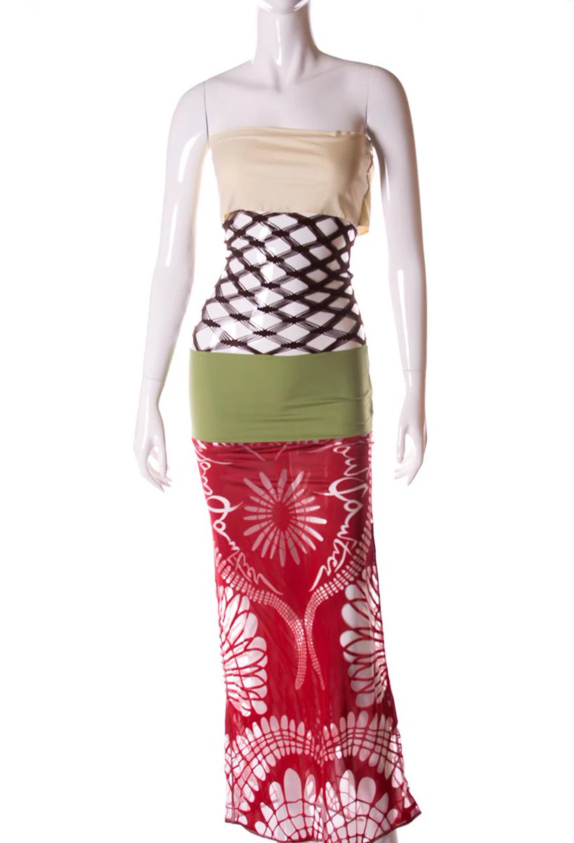chattecouture's tweet image. kris jenner wearing the archive jean paul gaultier obi belt dress (2001)