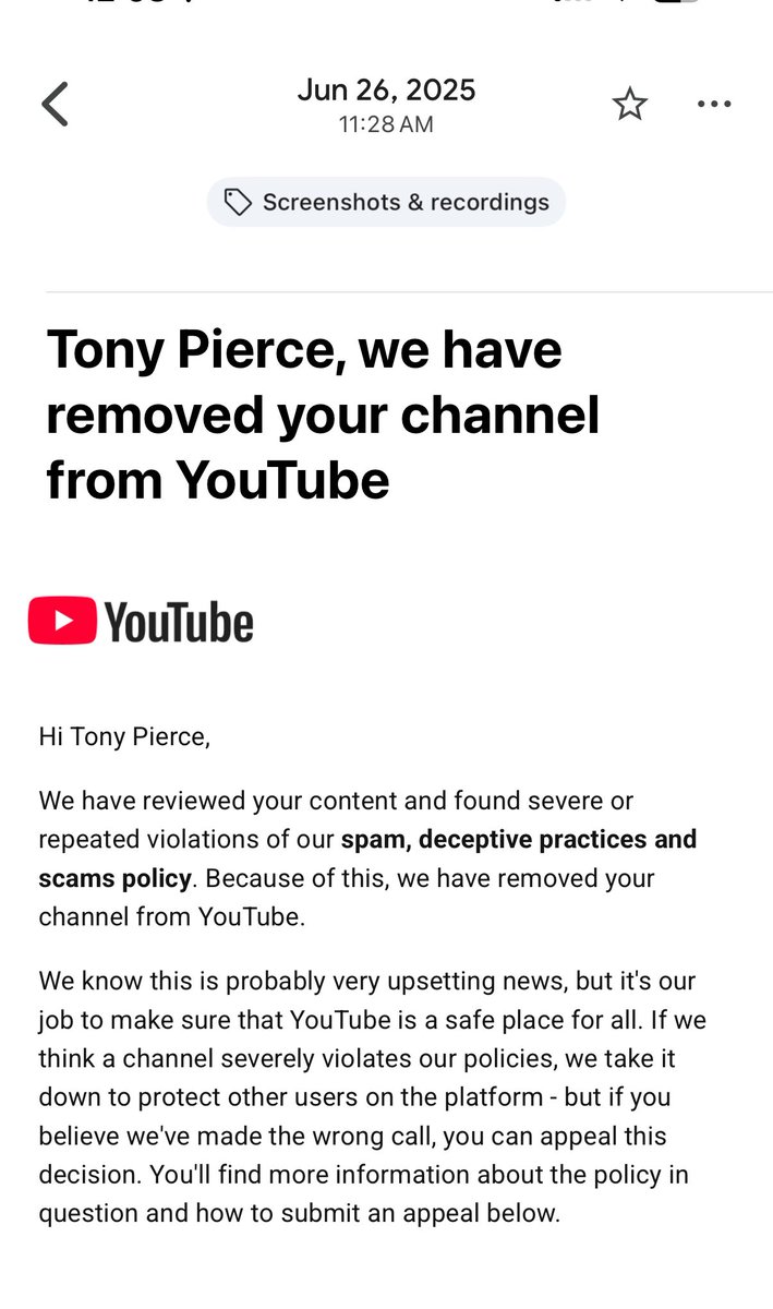 busblog's tweet image. Today Phillip was the @YouTube employee who copy and pasted “answers” to my questions about my channel being deleted.
“When it comes to reinstating your channel, that's not possible since we have reviewed your content and found severe or repeated violations of our Community…