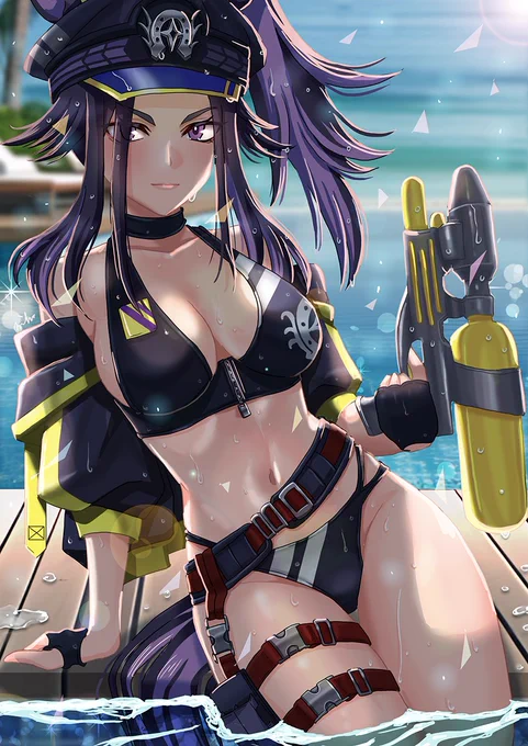 ウマ娘_水着のフェノーメノ- ちょっと軍服ぽくと思って描いた水着です。 #ウマ娘プリティーダービー #フェノーメノ #水着ウマ娘