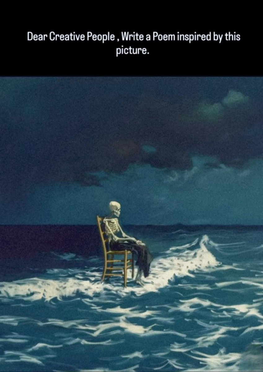 Samwise7RPG's tweet image. Adrift upon a flotsam chair
Of lies and lines, I have no care
Rolling under, a sand-scarred heart
The cold beneath, a fresh new start
Salted and sour, this ragged breath
Forlorn lighthouse witness of death
