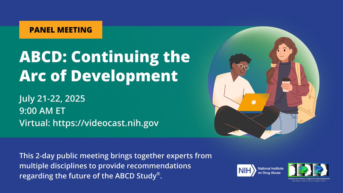Tomorrow at 9:00am ET, join us for day 2 of our expert panel meeting, ABCD: Continuing the Arc of Development. <a href="/NIH/">NIH</a> <a href="/NIDAnews/">NIDAnews</a> #ABCDstudy 

nida.nih.gov/research-topic…