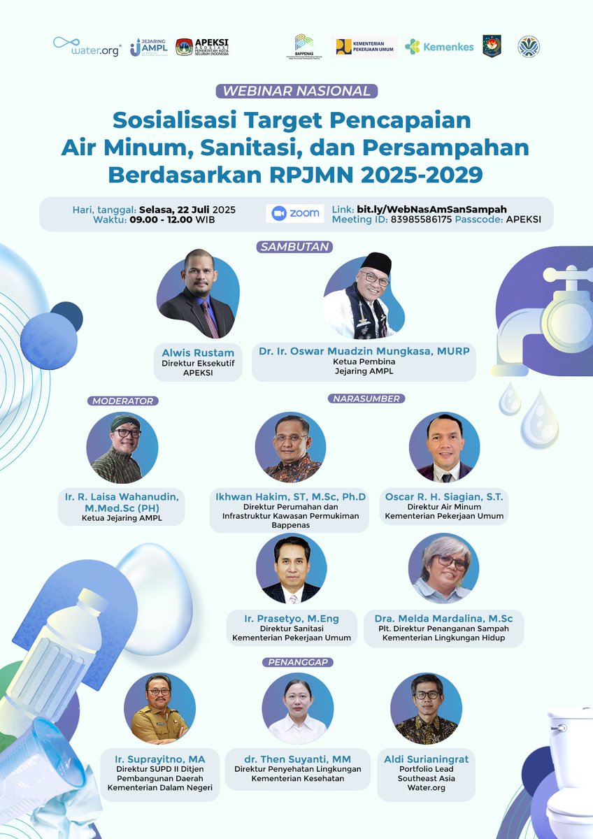 Hari Ini‼️

Jangan lewatkan webinar nasional Sosialisasi Target Pencapaian Air Minum, Sanitasi, dan Persampahan Berdasarkan RPJMN 2025-2029

#APEKSInergi #airminum #sanitasi #persampaham