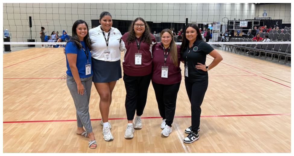 The 5 HHS alums who will be leading VB programs took a TO at the THSCA Conv to  capture this moment.  
Lilly Rost (‘08), Mac
Justine Sandoval (‘12), Sside
Katie Neira (‘14) Poteet
Stacey Faz (‘02), HHS
Amanda Esparza (‘13), SWL
- all were coached by the late Sylvia Cardenas ('79)