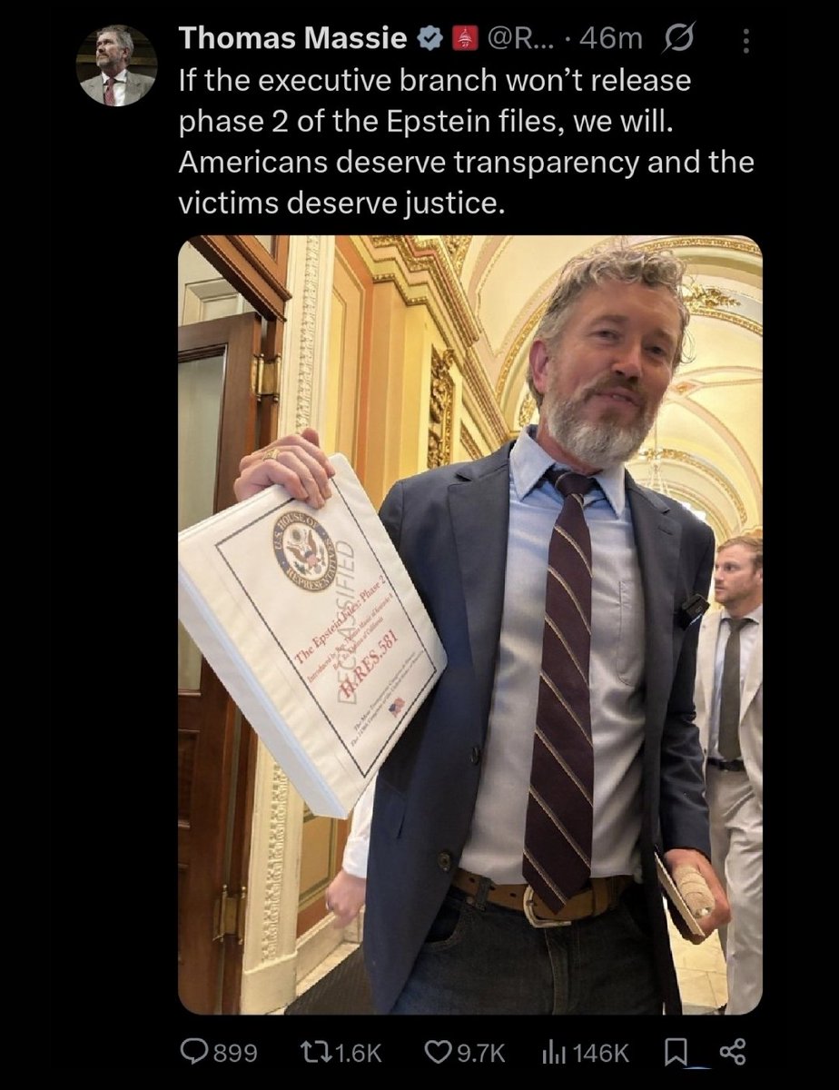 DiligentDenizen's tweet image. ‼️🇺🇸 BREAKING: U.S. Representative Thomas Massie announces a Congressional INDEPENDENT PHASE 2 of the EPSTEIN FILES.
That's what I'm talking about! 🔥