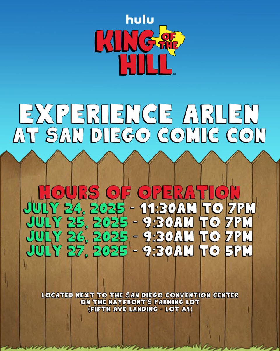 kingofthehill's tweet image. I tell you hwhat! We brought the lawn, the grill, and the neighbors down to #SDCC. Come step into Arlen this weekend right outside of the Convention Center. #KingOfTheHill