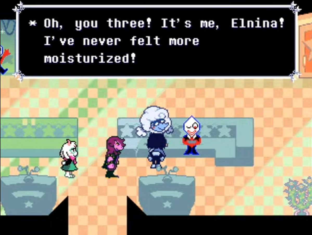 Randomly_Where's tweet image. Another thing about the weather is that Lanino seems a bit lonelier than Elnina as seen after the fight with them. Elnina is with a pippin , playing a game with them while Lanino is just standing near the C-rank room, not actually shown interacting with the zapper next to him.