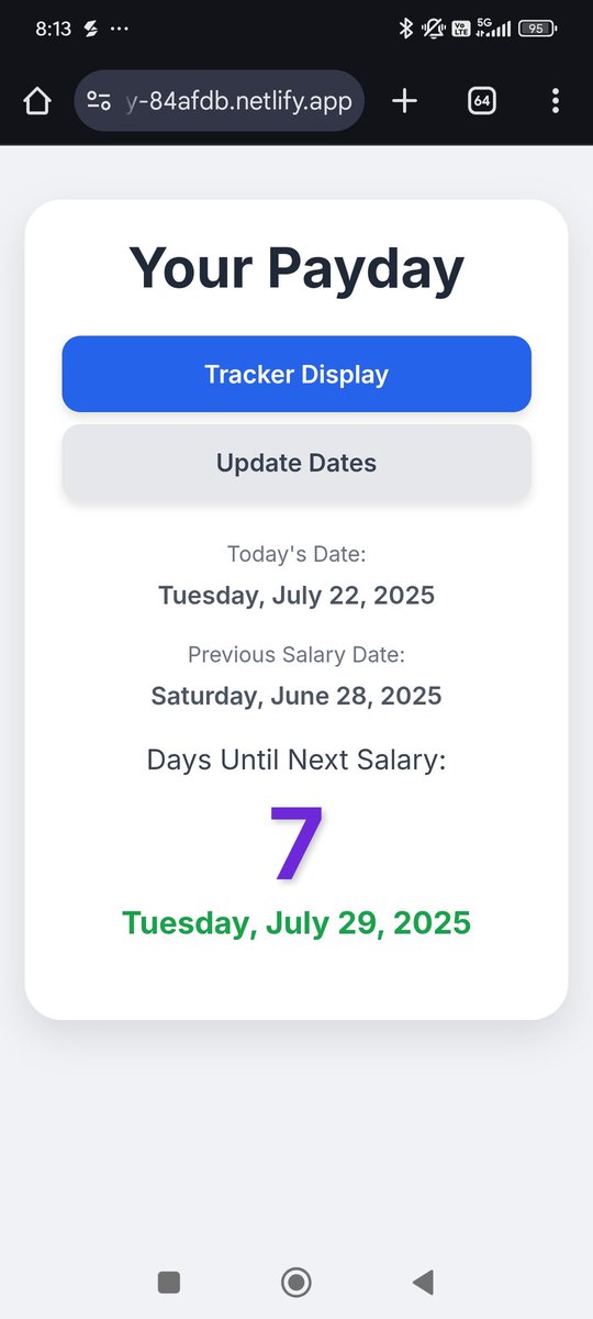 najmi_ariffin's tweet image. Waiting for payday? Me too! 😅
Built "Your Payday" with HTML/CSS/JS to track those dates & ease the anxiety. It's simple, client-side, and you can set your own dates! 👇
Try it: fanciful-rolypoly-84afdb.netlify.app/paydaylock
#SideProjectVibes #HTMLCSSJS #FrontendDeveloper