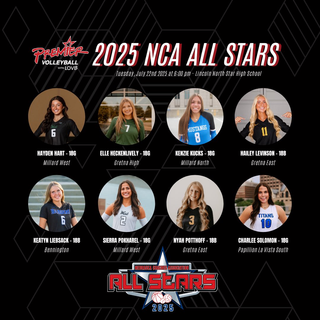 The 41st Annual <a href="/NebraskaCoach/">NE Coaches Assoc.</a> All-Star Match tomorrow will feature these amazing Premier Nebraska athletes and more! Fun event to celebrate the great talent in this #volleyballstate!

Lincoln North Star, 6pm
👀: $10 admission
📺 💻 📱- <a href="/NebPublicMedia/">Nebraska Public Media</a>

#PremierProud #GoPremierVB