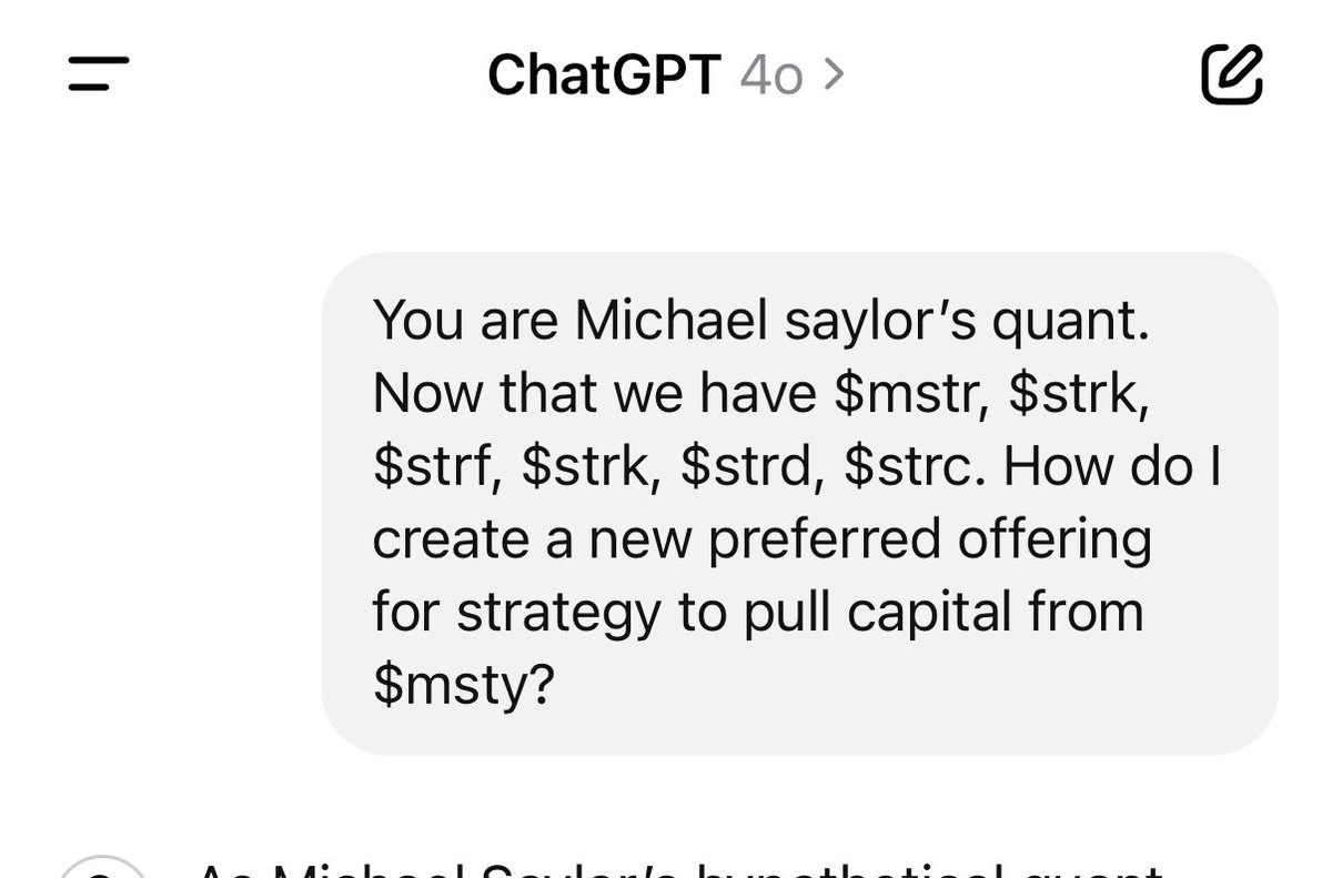 Taotreasuries's tweet image. A snapshot from @saylor’s chatgpt account after seeing the “ $msty is dead” tweets today.