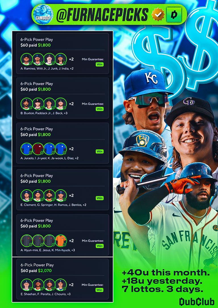 Cam (@camsoicy) on Twitter photo FREE MONTH TO SOMEONE WHO L+RT💚
THIS IS NOT REAL LIFE🤯🤯🤯
WE HIT 7 30X+ ON PRIZEPICKS IN 3 DAYS🤑
All Posted In <a href="/Furnacepicks/">FurnacePicks</a> Discord🧪
Get These Plays On Sale Below⬇️(Expiring Soon👀) FREE MONTH TO SOMEONE WHO L+RT💚
THIS IS NOT REAL LIFE🤯🤯🤯
WE HIT 7 30X+ ON PRIZEPICKS IN 3 DAYS🤑
All Posted In <a href="/Furnacepicks/">FurnacePicks</a> Discord🧪
Get These Plays On Sale Below⬇️(Expiring Soon👀)