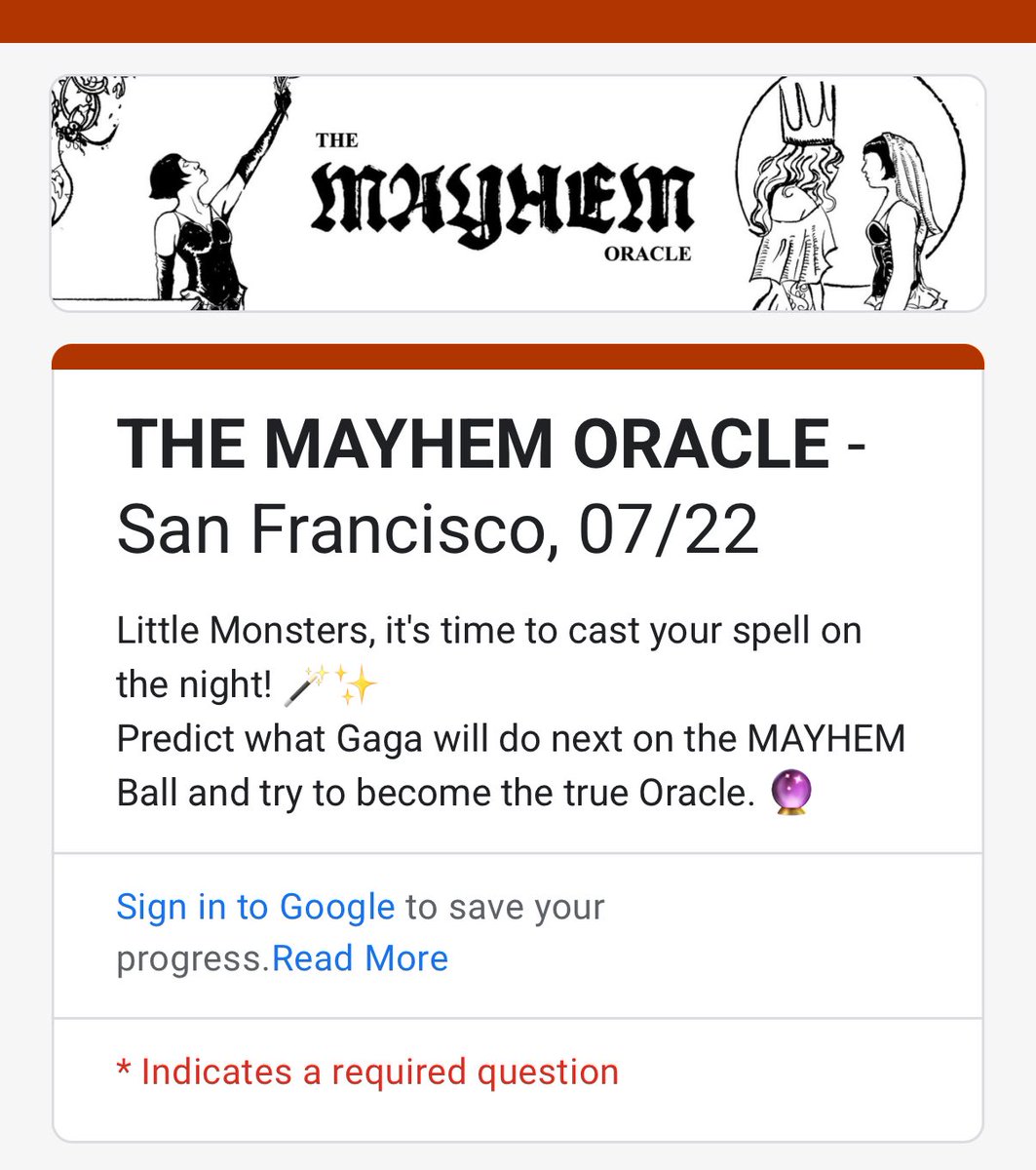 MayhemBallTour's tweet image. Little Monsters, it's time to cast your spell on the night! 🪄✨
Predict what Gaga will do next on the MAYHEM Ball and try to become the true Oracle. 🔮
You have until July 22, 7:00 PM (PT) to submit your guesses for the San Francisco N1 show right here:…