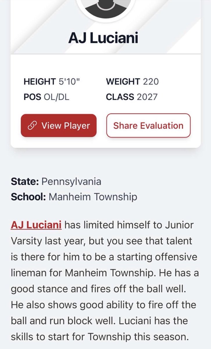 AJ Luciani (@ajluciani58) on Twitter photo Thank you <a href="/footballcoach79/">coachweider</a> for the write up prior to team camp, I’m hopeful for a breakout year! Thank you <a href="/footballcoach79/">coachweider</a> for the write up prior to team camp, I’m hopeful for a breakout year!