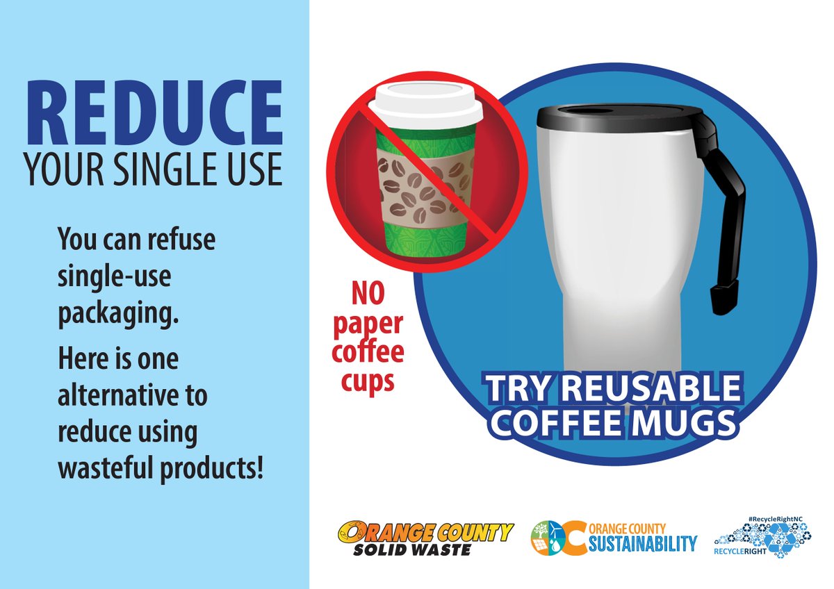 OCNCGOV's tweet image. Join the #PlasticFreeJuly movement! Ditch disposable paper coffee cups and make a sustainable switch—bring your own reusable coffee mug. Not only do paper cups often have plastic linings that make them hard to recycle, but they also contribute to the growing waste problem.