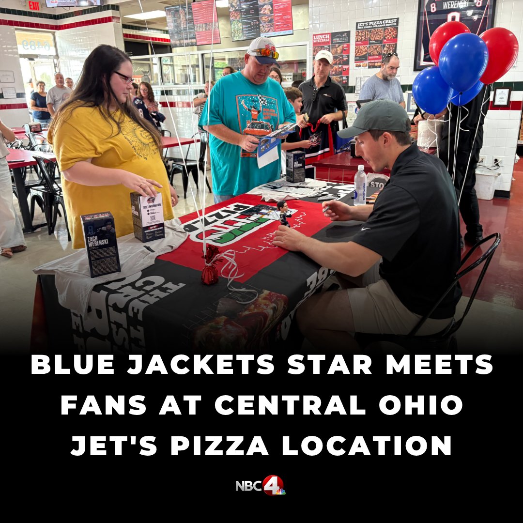 nbc4i's tweet image. Columbus Blue Jackets Star Zach Werenski made an appearance Monday afternoon at Jet's Pizza in Lewis Center. nbc4i.co/453TJKp?utm_me…