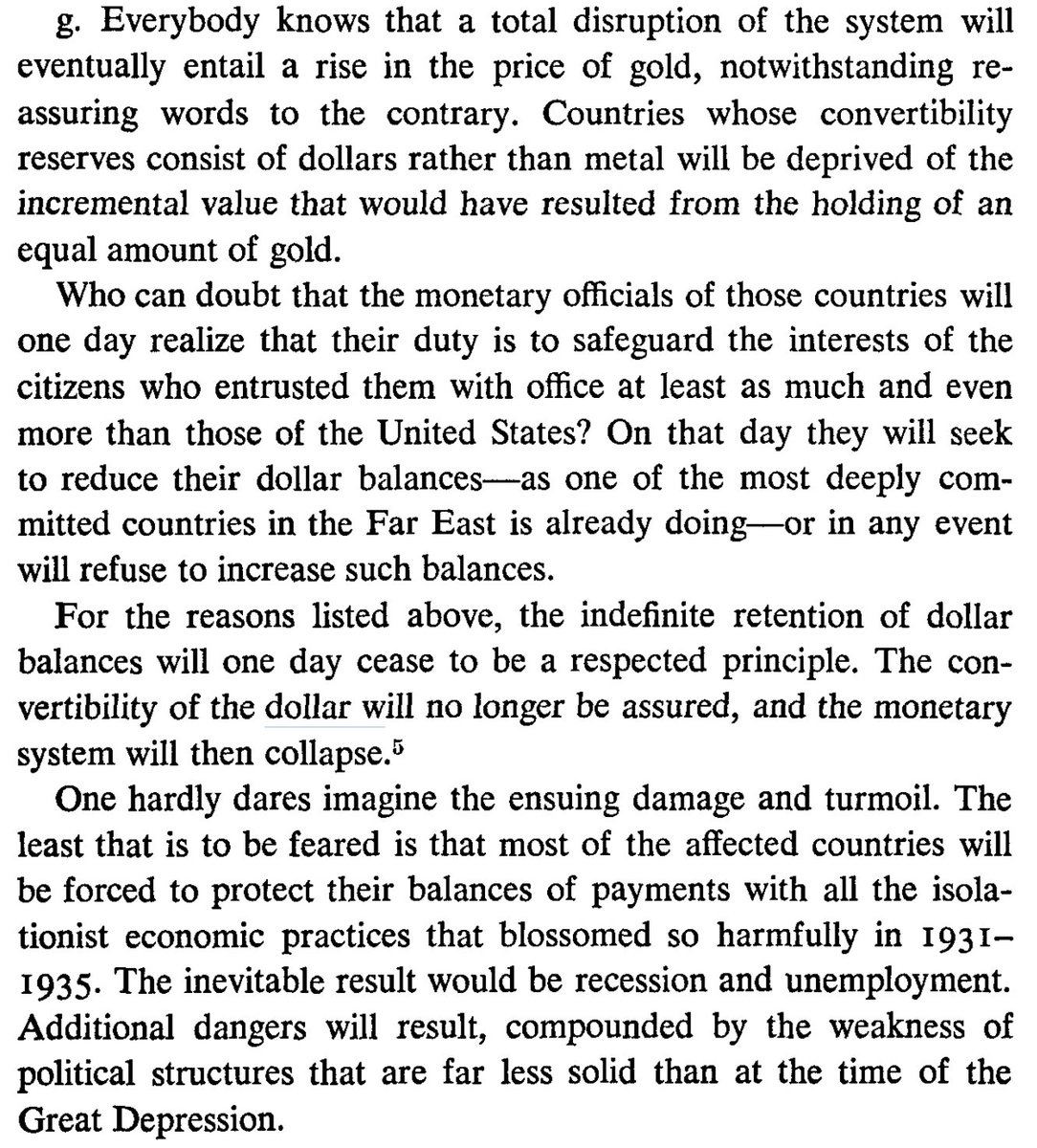 ChristianHeiens's tweet image. The French economist Jacques Rueff warning in 1972 that a day will come when countries start dumping their Dollar reserves and begin buying Gold.
What follows will be the unraveling of the entire postwar economic system, leading to a return to the 1930s in more ways than one.