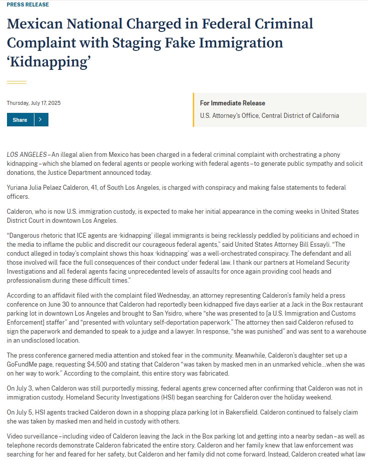 ICEgov's tweet image. This alien’s family claimed we “kidnapped” her. They said she was missing because they couldn’t find her in ICE’s Online Detainee Locator System.
We KNOW people don't go missing in our custody.
Concerned for her well-being, our special agents SEARCHED for her.
It turned out…