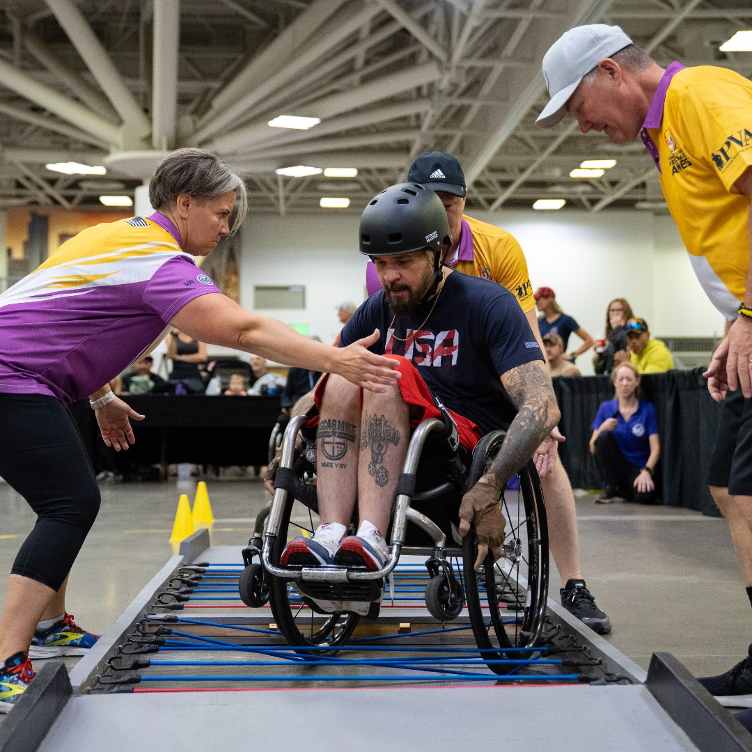 DeptVetAffairs's tweet image. Championships, all-star games, and new challenges — it all happened on the fifth day of the National Veterans #WheelchairGames.
Veterans competed in the Power Soccer championship, the Softball All-Star Game, and kicked off slalom and field events. The action continued with…