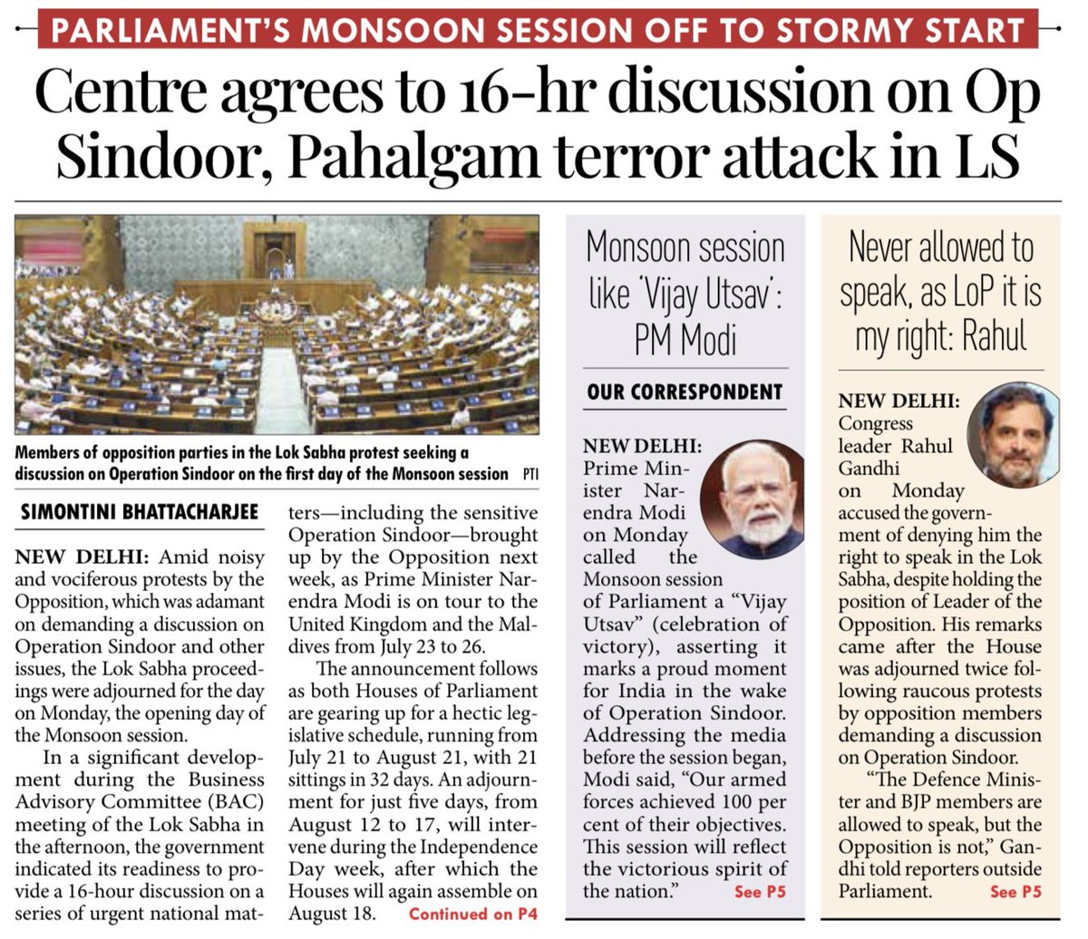 Simontini Bhattacharjee (@simontinib) on Twitter photo The Govt has agreed to a 16-hour debate in Lok Sabha on #OperationSindoor & other key issues raised by the Opposition. A tense Monsoon Session is underway amid high political stakes.
👉🏻 My full report for <a href="/mpostdigital/">MillenniumPost</a> 🔗millenniumpost.in/big-stories/ce…
#Parliament #MonsoonSession2025 The Govt has agreed to a 16-hour debate in Lok Sabha on #OperationSindoor & other key issues raised by the Opposition. A tense Monsoon Session is underway amid high political stakes.
👉🏻 My full report for <a href="/mpostdigital/">MillenniumPost</a> 🔗millenniumpost.in/big-stories/ce…
#Parliament #MonsoonSession2025