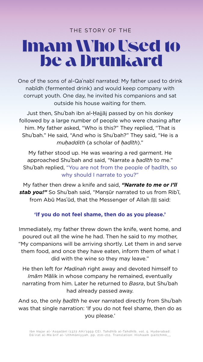 aitchmk__'s tweet image. The Story of the Imam, the Student of Imam Malik, Who Used to drink Alcohol and almost Stabbed Shu’bah!