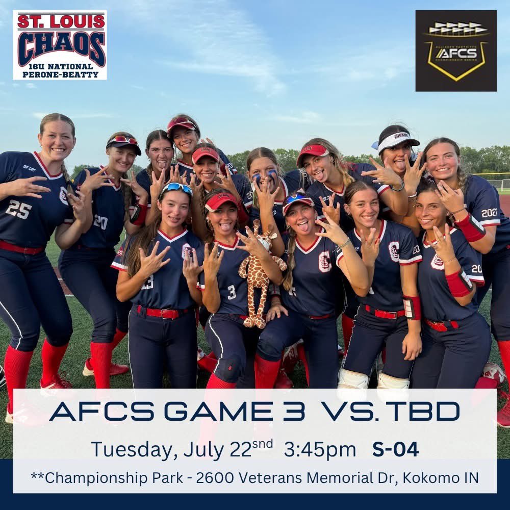 St. Louis Chaos 16U National Perone/Beatty (@louis_chaos) on Twitter photo The girls are 2-0 and came ready to compete—fighting until the very end and sealing Game 2 with a clutch squeeze play in the bottom of the 7th!
They take the field again tomorrow at 3:45 pm EST - 👀 LIVE on Game Changer
<a href="/StLChaos/">StL Chaos</a> <a href="/HFLfastpitch/">Heart of America Fastpitch League | HFL</a> <a href="/thealliancefp/">The Alliance Fastpitch</a> The girls are 2-0 and came ready to compete—fighting until the very end and sealing Game 2 with a clutch squeeze play in the bottom of the 7th!
They take the field again tomorrow at 3:45 pm EST - 👀 LIVE on Game Changer
<a href="/StLChaos/">StL Chaos</a> <a href="/HFLfastpitch/">Heart of America Fastpitch League | HFL</a> <a href="/thealliancefp/">The Alliance Fastpitch</a>