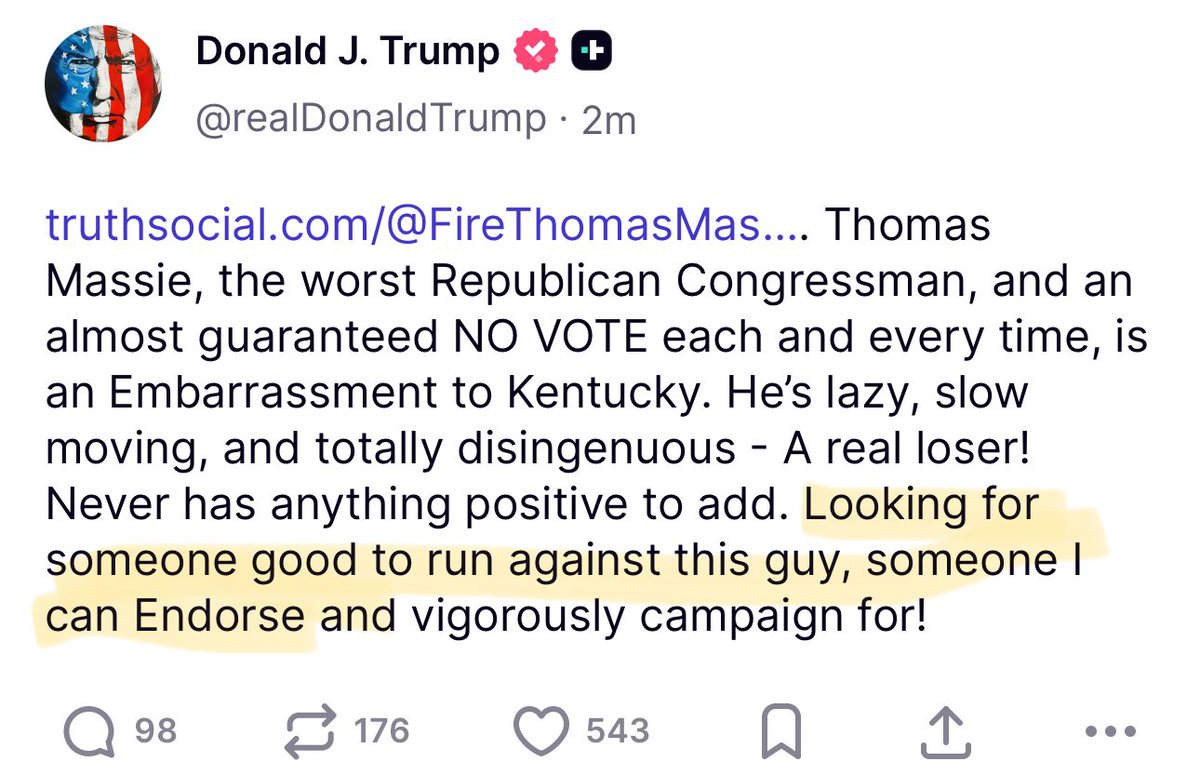 Chesschick01's tweet image. It’s hilarious that Trump can’t find anyone to run against @RepThomasMassie.