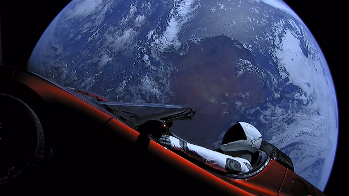 booster_10's tweet image. I laugh a little every time I remember there's currently a Tesla Roadster orbiting the sun.
