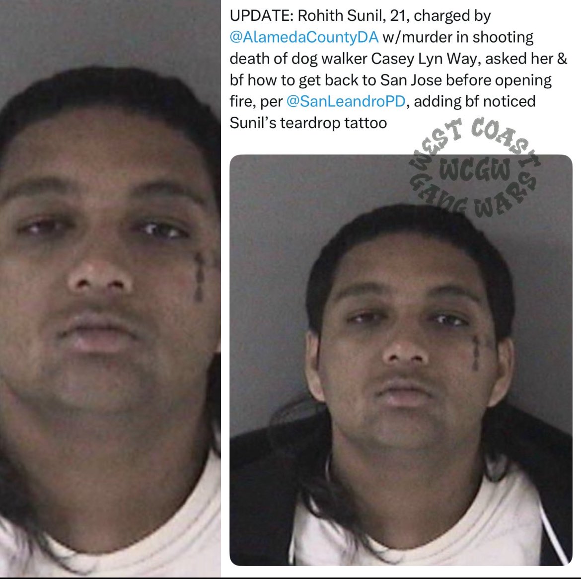 WestCoastGangW's tweet image. BREAKING NEWS
Rohith, who’s an ex member from 7 trees Gangster Crips, to false claiming both Norteno sets MF* Gangstas and Brotherhood Familia.
Has been thrown inside the county jail for killing a woman who was walking her dogs!
#WestCoastGangWars #SanJose #SanLeandro