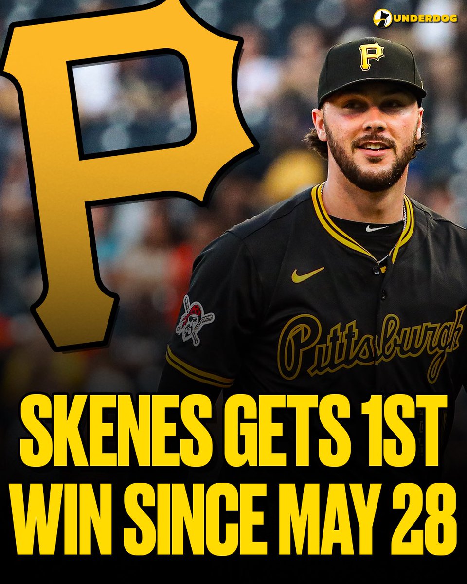 Underdog's tweet image. Paul Skenes just recorded his first win in 54 days. He has a 1.57 ERA in that span.
The Pirates are something else… 😬