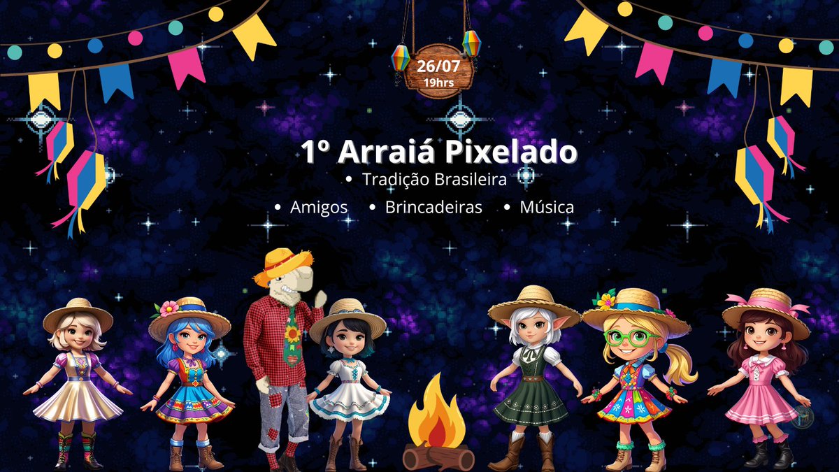SraPadozo's tweet image. 🎉 NESTE SÁBADO: O 1º ARRAIÁ PIXELADO! 🎉
Prepare-se! No próximo sábado, 26/07, às 19h (horário de Brasília), nosso 1º Arraiá vai rolar em @pixels_online ! 🤠
Uma celebração da nossa cultura, organizada com muito carinho por seis criadoras de conteúdo brasileiras: Eu 😁 ,…