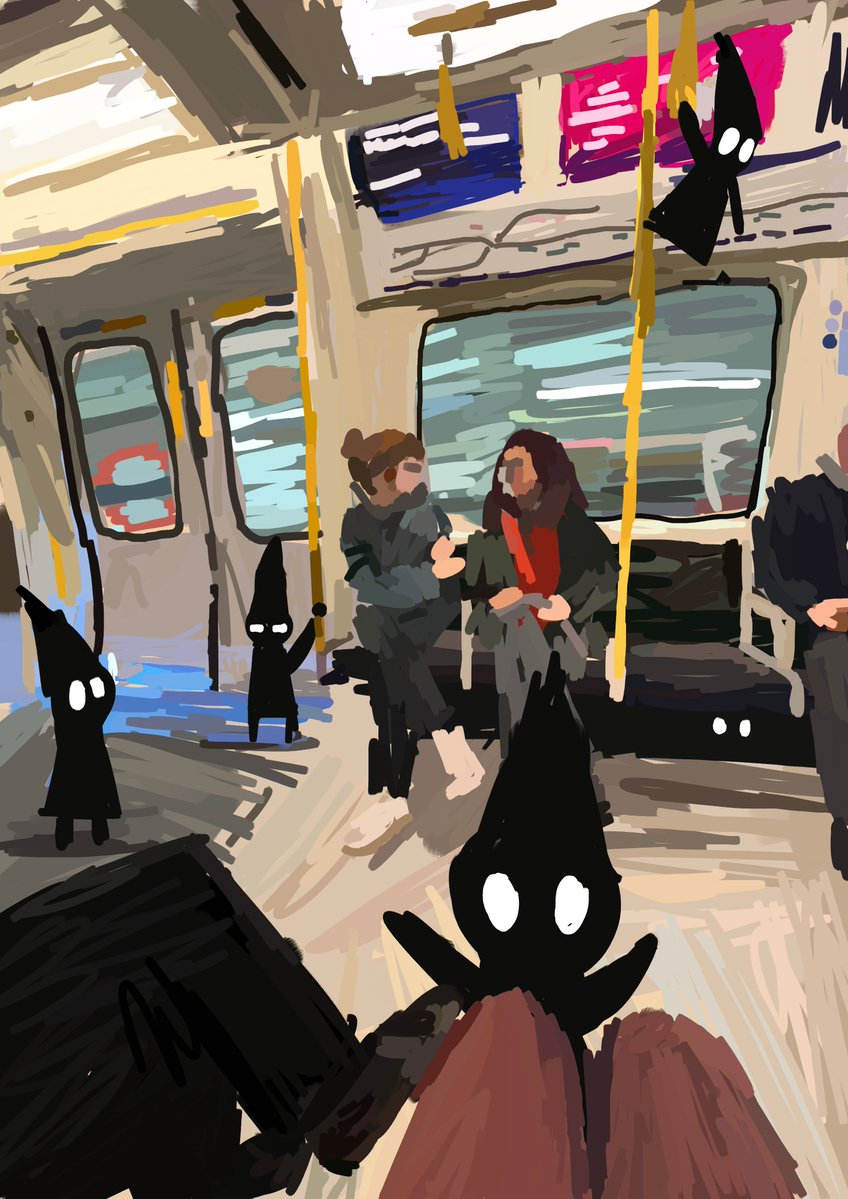 iniemohk's tweet image. POV: a gnome stares at you while riding on the London underground