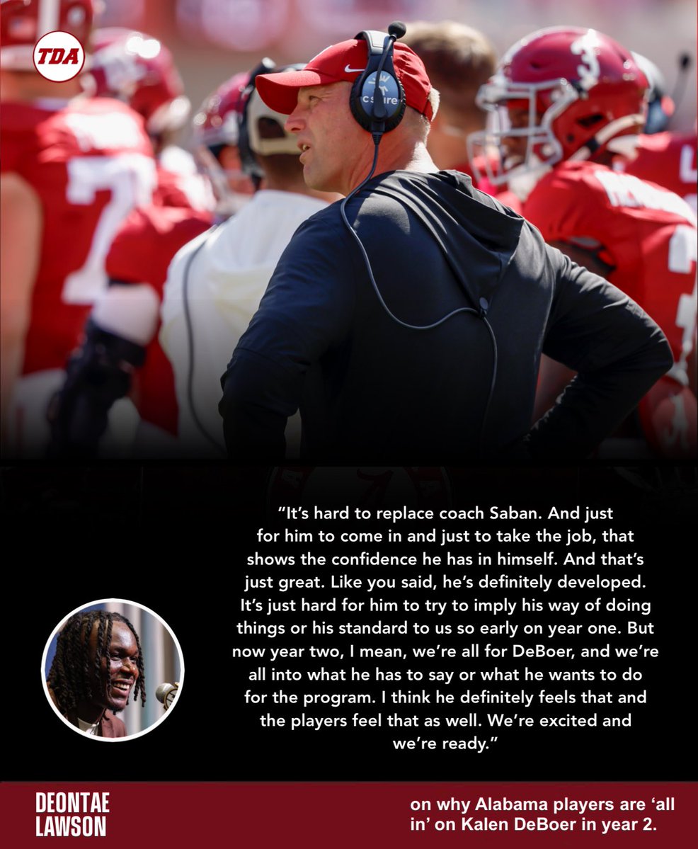 TDAlabamaMag's tweet image. Alabama LB Deontae Lawson on why the team is ‘all in’ on Kalen DeBoer heading into year 2. 👀🐘
tdalabamamag.com/2025/07/20/why…