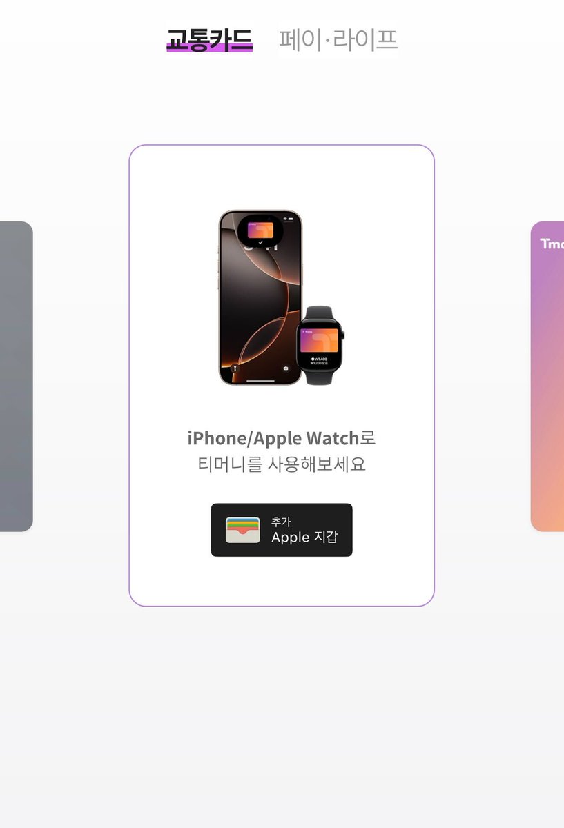 gangnammeltdown's tweet photo. TmoneyがやっとApple対応に📲

日本から来る方々もわざわざ現金で実物カードに金額チャージしなくともApple PayでＯＫ

韓国人は基本的に後払い交通カード機能付きのクレジットかデビットかざして使うのに一回で反応しなくて変に焦っちゃう時が多々あったけど、もうそんな心配も要らなさそう😂 https://t.co/dxUrOWZ9ni