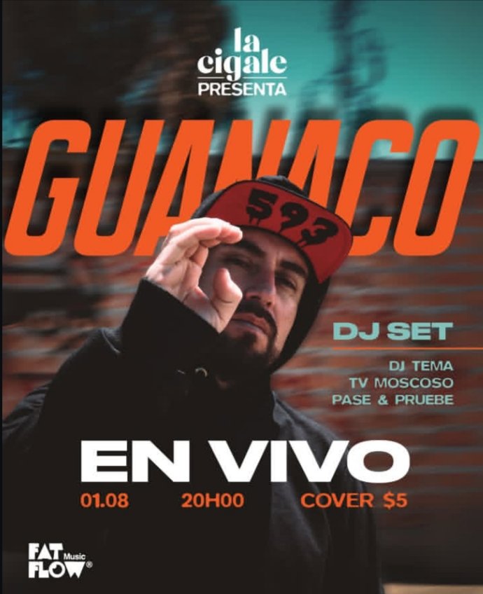Este 01/ago @lacigale.ec #Cuenca <a href="/guanaco_mc/">guanaco mc</a> junto a @dj_tema_el_unico en VIVO y como invitados <a href="/tvmoscoso/">Esteban</a> y @paseypruebe