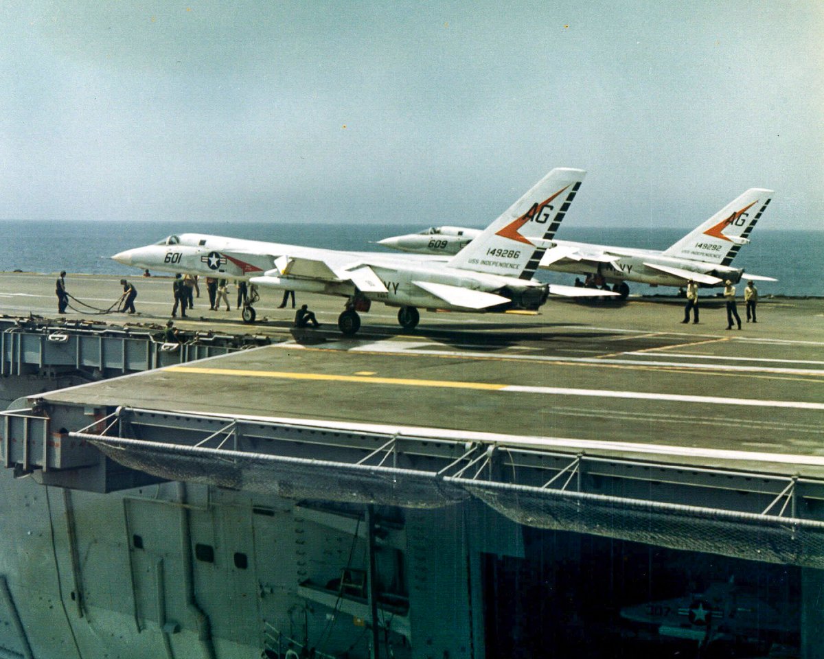 kadonkey's tweet image. U.S. Navy North American A-5A Vigilantes assigned to VAH-1 on the USS Saratoga - 1964. (U.S. Navy)