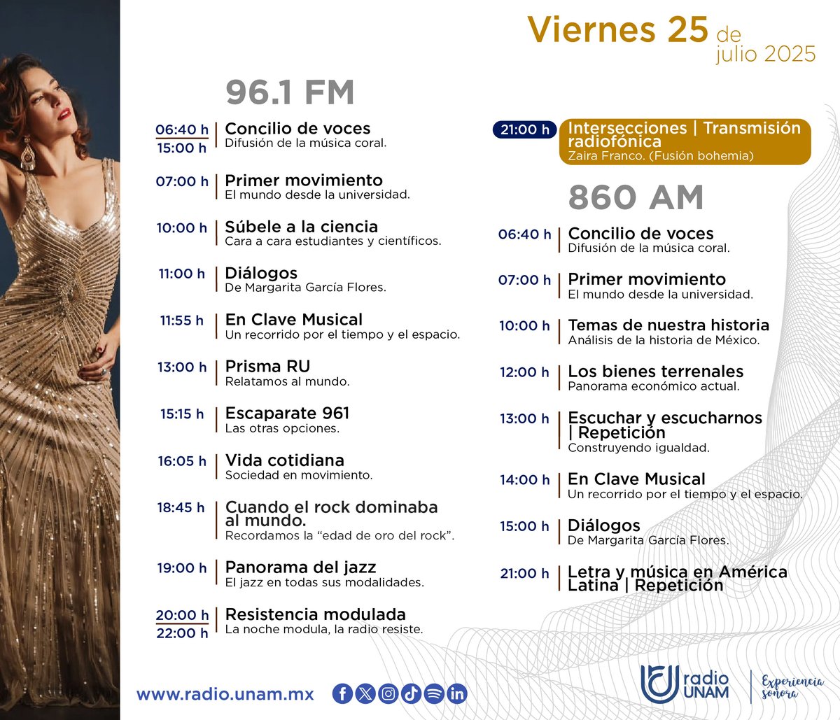 ¡#FelizViernes, #radionauta! 😎
Quédate en nuestras frecuencias: información confiable 📰, reflexión histórica 📜 y la #ExperienciaSonora de Zaira Franco que te envolverá 🎵
Esto y más, #HoyEnRadioUNAM 👇