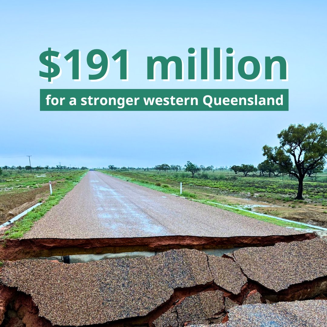 We aren’t just rebuilding – we’re building back better 🛣️️

$191 million in new DRFA flood support for western #Queensland includes:
✅ Stronger roads
🌱 Environmental recovery
💪 Sport and rec facility rebuilds
🧠 Mental health

We’re with the outback every step of the way.