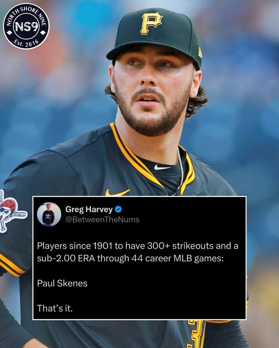 NorthShoreNine's tweet image. Paul Skenes continues to make MLB history.
300+ Ks. Sub-2.00 ERA. 44 games.
No one else has ever done it.
Via @BetweenTheNums