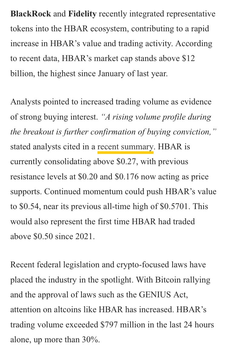 markchadwickx's tweet image. 🚨 Just In: $HBAR potentially reaching $0.50 in Aug on BlackRock/Fidelity News
“Analysts expect that, if these large holders remain active, price may continue its upward momentum through August, potentially reaching the $0.50 mark.”
“BlackRock and Fidelity recently integrated…