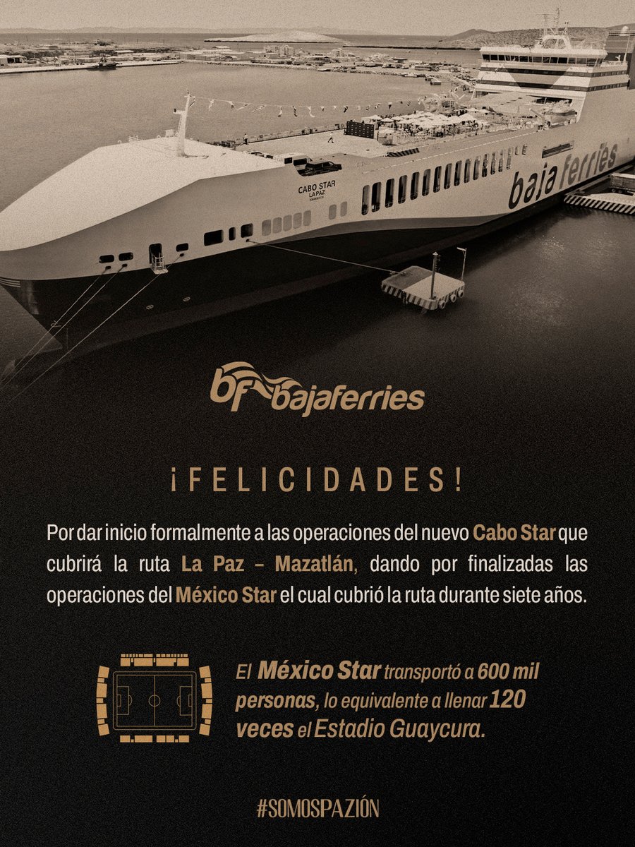 Club Atlético La Paz (@atleticolapaz) on Twitter photo Más comodidad, más emoción, más recuerdos, más mar. 🌊
Felicidades <a href="/bajaferries/">Baja Ferries Oficial</a> por el nuevo Cabo Star que representa un gran avance para el turismo y el transporte marítimo.
#ConectandoExperiencias I #SomosPAZion Más comodidad, más emoción, más recuerdos, más mar. 🌊
Felicidades <a href="/bajaferries/">Baja Ferries Oficial</a> por el nuevo Cabo Star que representa un gran avance para el turismo y el transporte marítimo.
#ConectandoExperiencias I #SomosPAZion