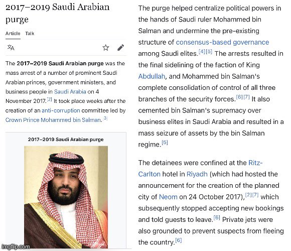 WarClandestine's tweet image. Flashback to November 4th, 2017:
Trump’s friend and ally, Crown Prince Mohammed Bin Salman, unleashed a great “purge”, and mass-arrested prominent corrupt Saudi princes, government officials, billionaires, etc., who were engaged in SIGNIFICANT money laundering and high crimes.…